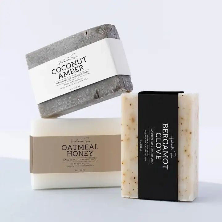 Custom soap packaging sleeves with premium branding and product information
